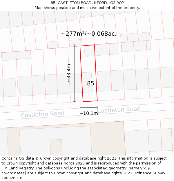85, CASTLETON ROAD, ILFORD, IG3 9QP: Plot and title map