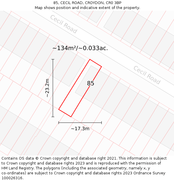 85, CECIL ROAD, CROYDON, CR0 3BP: Plot and title map