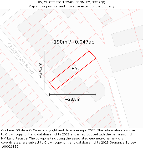 85, CHATTERTON ROAD, BROMLEY, BR2 9QQ: Plot and title map