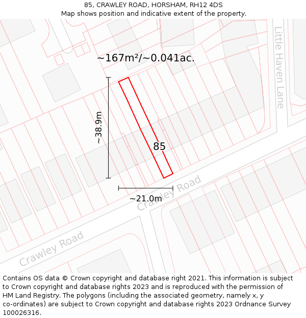 85, CRAWLEY ROAD, HORSHAM, RH12 4DS: Plot and title map