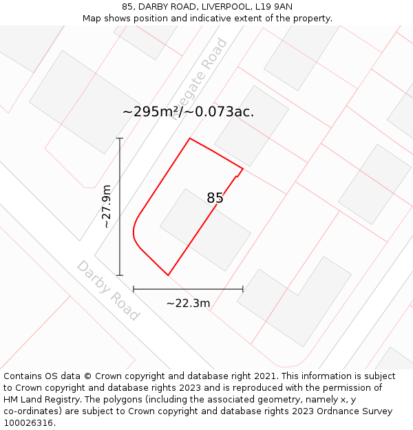 85, DARBY ROAD, LIVERPOOL, L19 9AN: Plot and title map