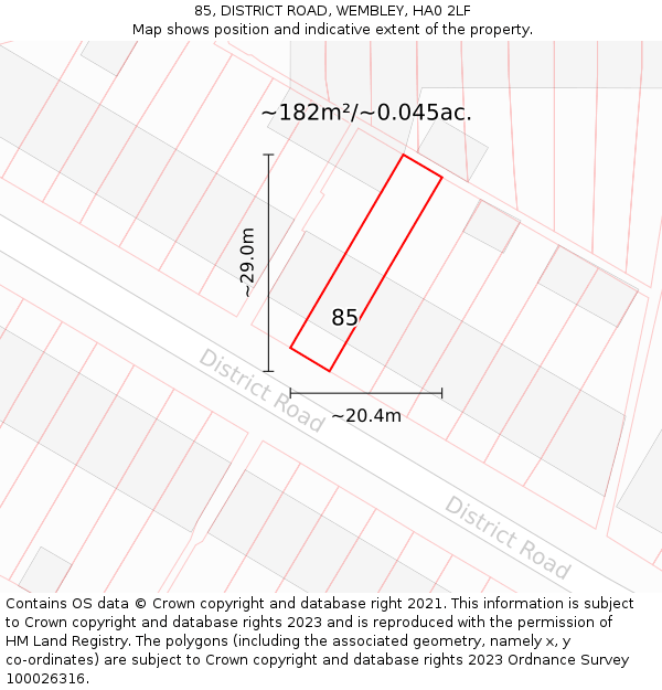 85, DISTRICT ROAD, WEMBLEY, HA0 2LF: Plot and title map