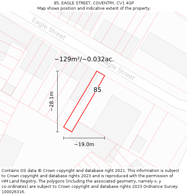 85, EAGLE STREET, COVENTRY, CV1 4GP: Plot and title map