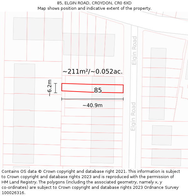 85, ELGIN ROAD, CROYDON, CR0 6XD: Plot and title map