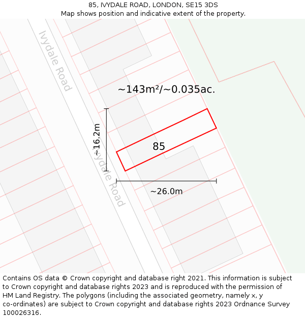 85, IVYDALE ROAD, LONDON, SE15 3DS: Plot and title map