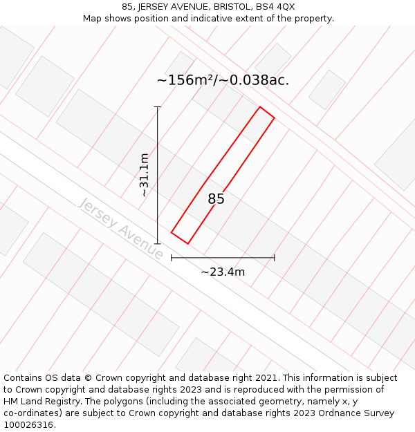 85, JERSEY AVENUE, BRISTOL, BS4 4QX: Plot and title map