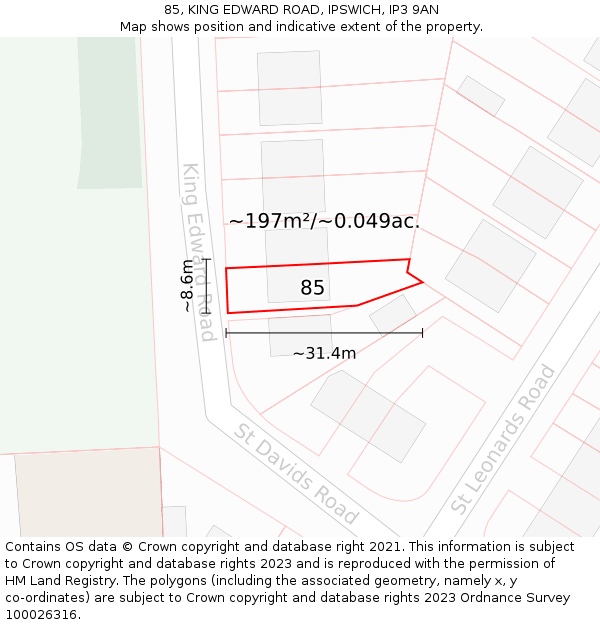 85, KING EDWARD ROAD, IPSWICH, IP3 9AN: Plot and title map