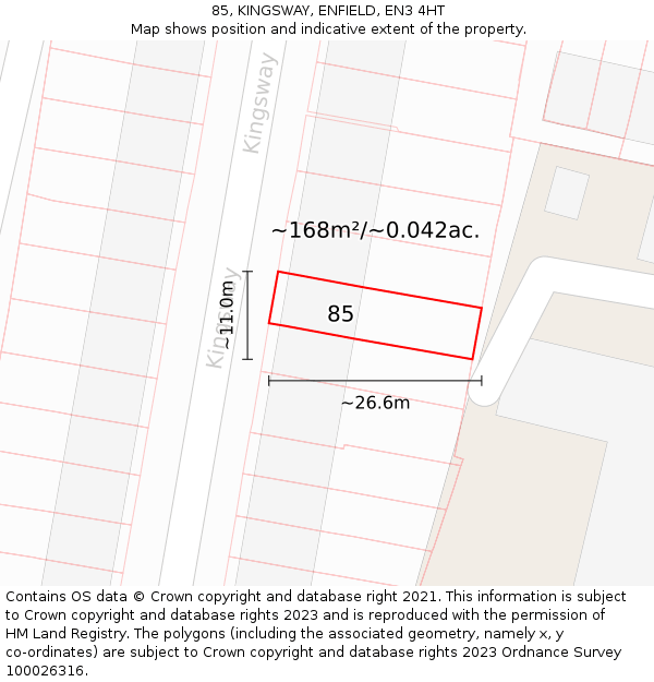 85, KINGSWAY, ENFIELD, EN3 4HT: Plot and title map