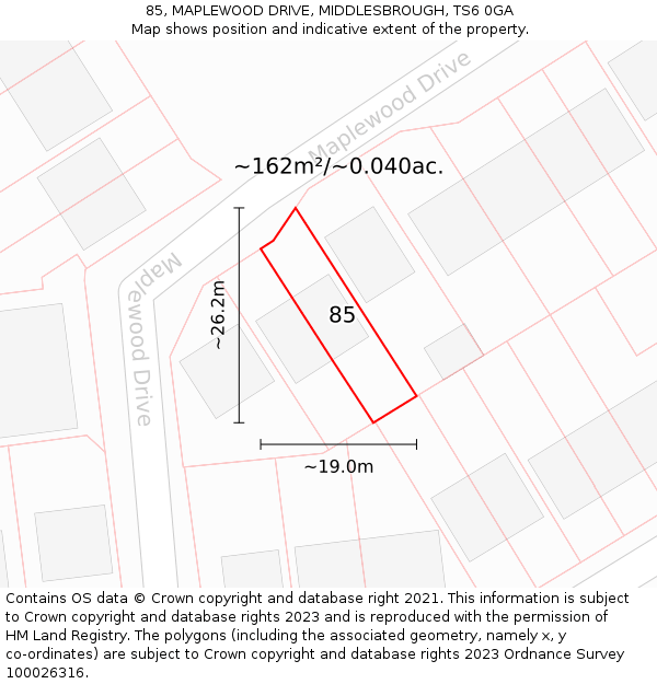 85, MAPLEWOOD DRIVE, MIDDLESBROUGH, TS6 0GA: Plot and title map