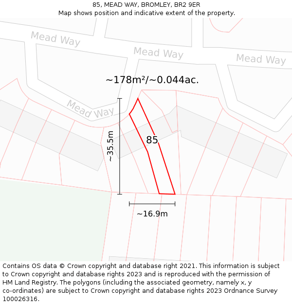 85, MEAD WAY, BROMLEY, BR2 9ER: Plot and title map