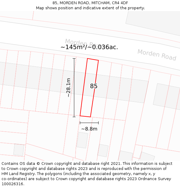85, MORDEN ROAD, MITCHAM, CR4 4DF: Plot and title map