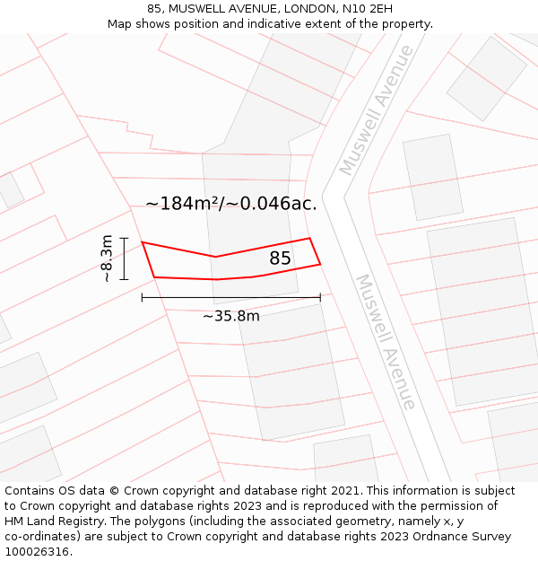 85, MUSWELL AVENUE, LONDON, N10 2EH: Plot and title map