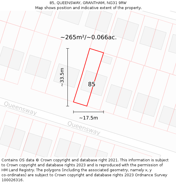 85, QUEENSWAY, GRANTHAM, NG31 9RW: Plot and title map