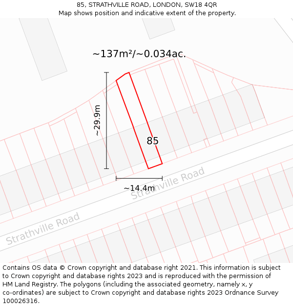 85, STRATHVILLE ROAD, LONDON, SW18 4QR: Plot and title map