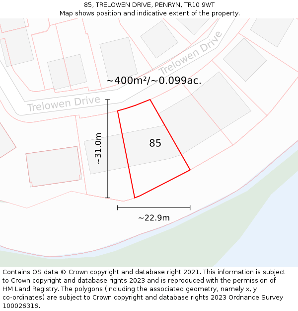 85, TRELOWEN DRIVE, PENRYN, TR10 9WT: Plot and title map