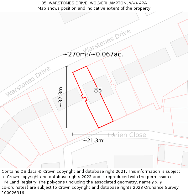 85, WARSTONES DRIVE, WOLVERHAMPTON, WV4 4PA: Plot and title map