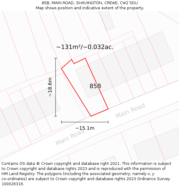 85B, MAIN ROAD, SHAVINGTON, CREWE, CW2 5DU: Plot and title map