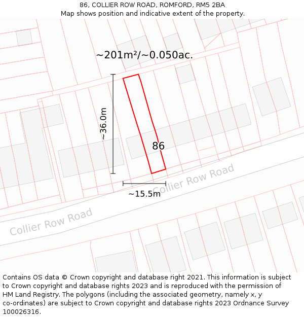 86, COLLIER ROW ROAD, ROMFORD, RM5 2BA: Plot and title map