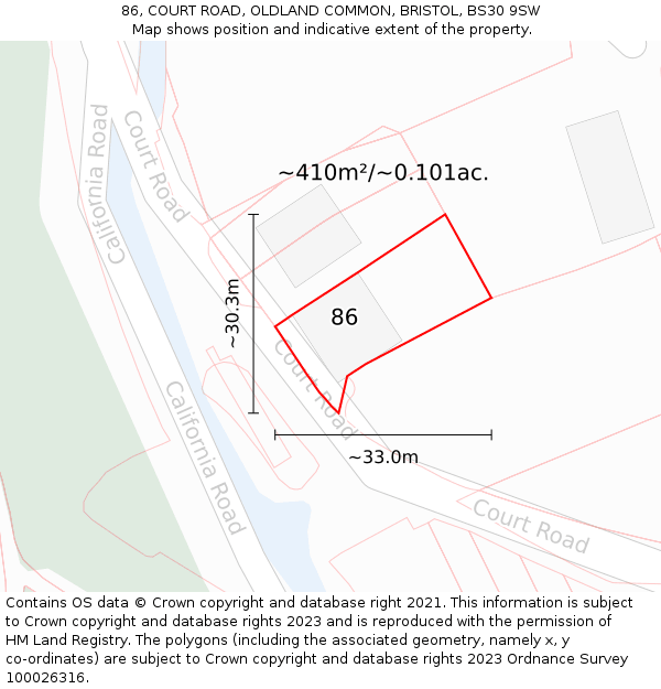 86, COURT ROAD, OLDLAND COMMON, BRISTOL, BS30 9SW: Plot and title map