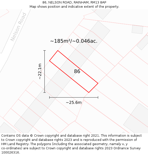 86, NELSON ROAD, RAINHAM, RM13 8AP: Plot and title map