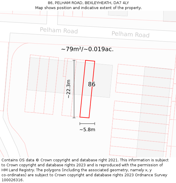 86, PELHAM ROAD, BEXLEYHEATH, DA7 4LY: Plot and title map