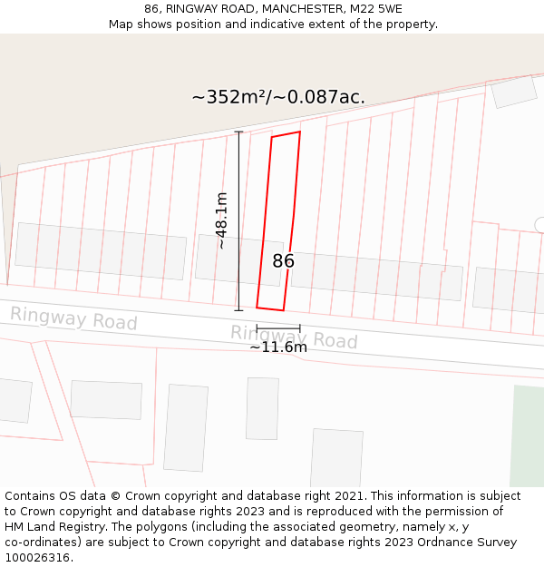 86, RINGWAY ROAD, MANCHESTER, M22 5WE: Plot and title map