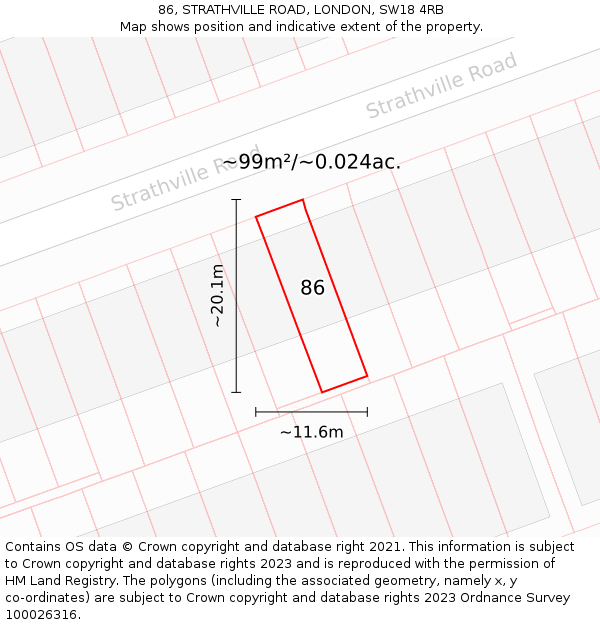 86, STRATHVILLE ROAD, LONDON, SW18 4RB: Plot and title map