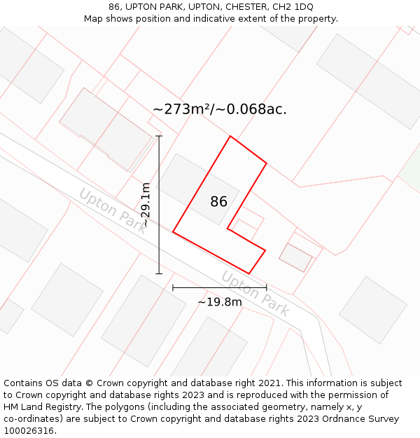 86, UPTON PARK, UPTON, CHESTER, CH2 1DQ: Plot and title map
