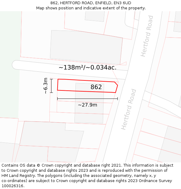 862, HERTFORD ROAD, ENFIELD, EN3 6UD: Plot and title map