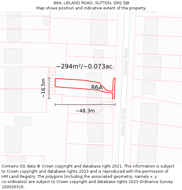86A, UPLAND ROAD, SUTTON, SM2 5JB: Plot and title map