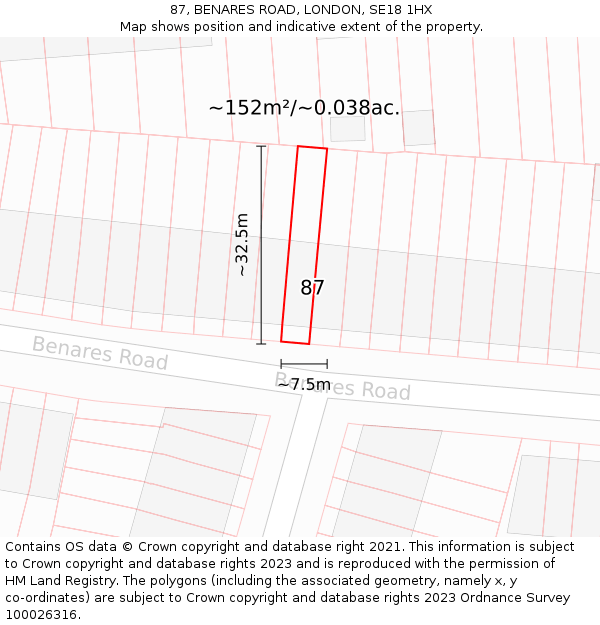 87, BENARES ROAD, LONDON, SE18 1HX: Plot and title map