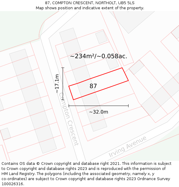 87, COMPTON CRESCENT, NORTHOLT, UB5 5LS: Plot and title map