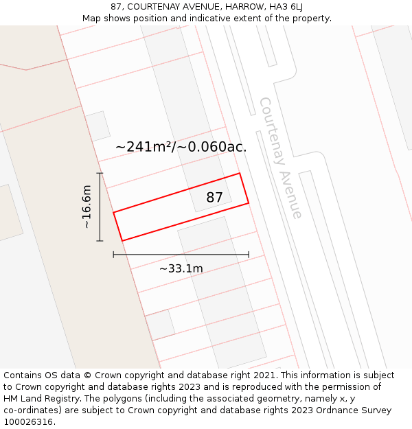 87, COURTENAY AVENUE, HARROW, HA3 6LJ: Plot and title map