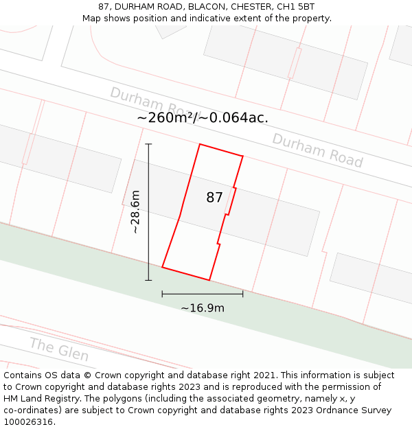 87, DURHAM ROAD, BLACON, CHESTER, CH1 5BT: Plot and title map