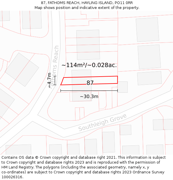 87, FATHOMS REACH, HAYLING ISLAND, PO11 0RR: Plot and title map