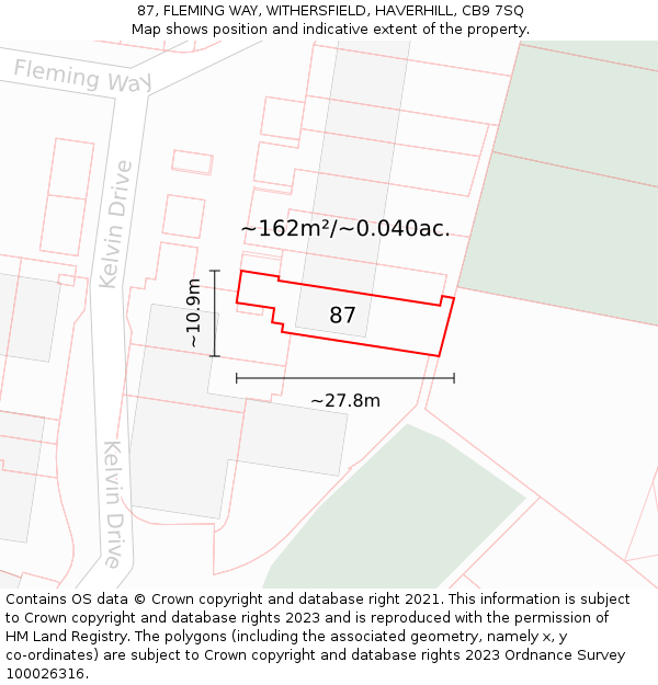 87, FLEMING WAY, WITHERSFIELD, HAVERHILL, CB9 7SQ: Plot and title map