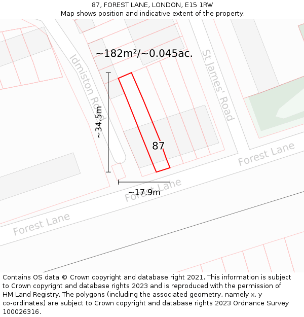 87, FOREST LANE, LONDON, E15 1RW: Plot and title map