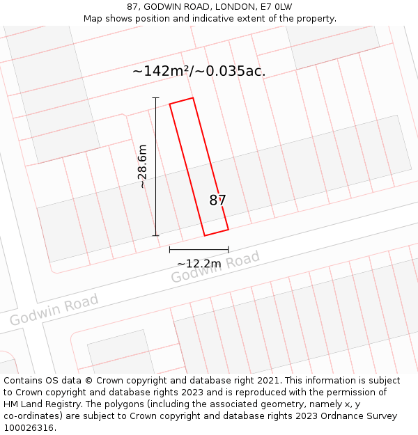 87, GODWIN ROAD, LONDON, E7 0LW: Plot and title map
