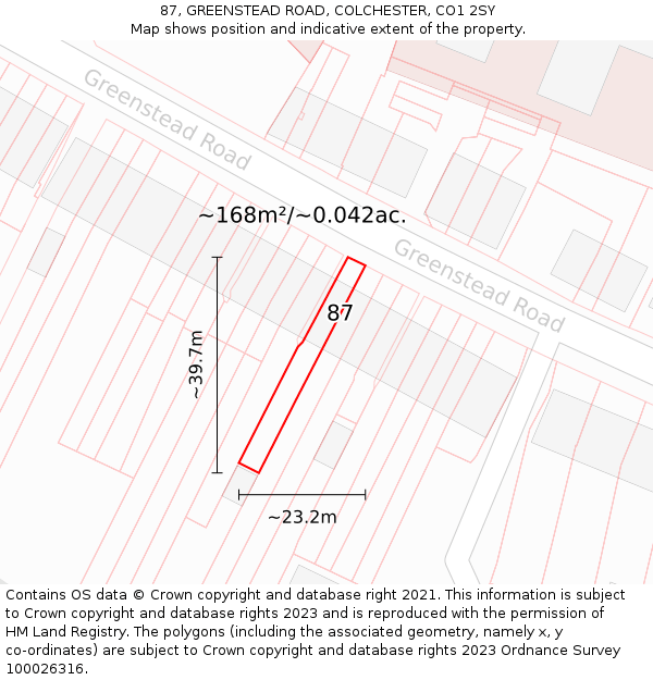 87, GREENSTEAD ROAD, COLCHESTER, CO1 2SY: Plot and title map