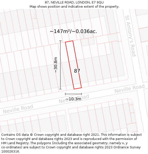 87, NEVILLE ROAD, LONDON, E7 9QU: Plot and title map
