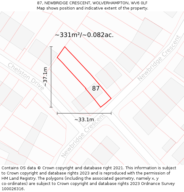 87, NEWBRIDGE CRESCENT, WOLVERHAMPTON, WV6 0LF: Plot and title map