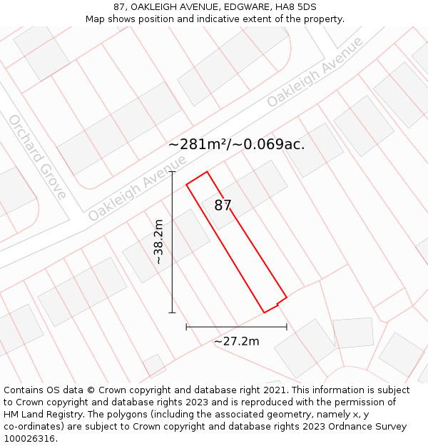 87, OAKLEIGH AVENUE, EDGWARE, HA8 5DS: Plot and title map
