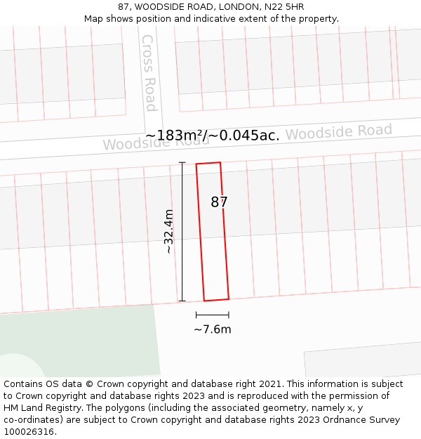 87, WOODSIDE ROAD, LONDON, N22 5HR: Plot and title map