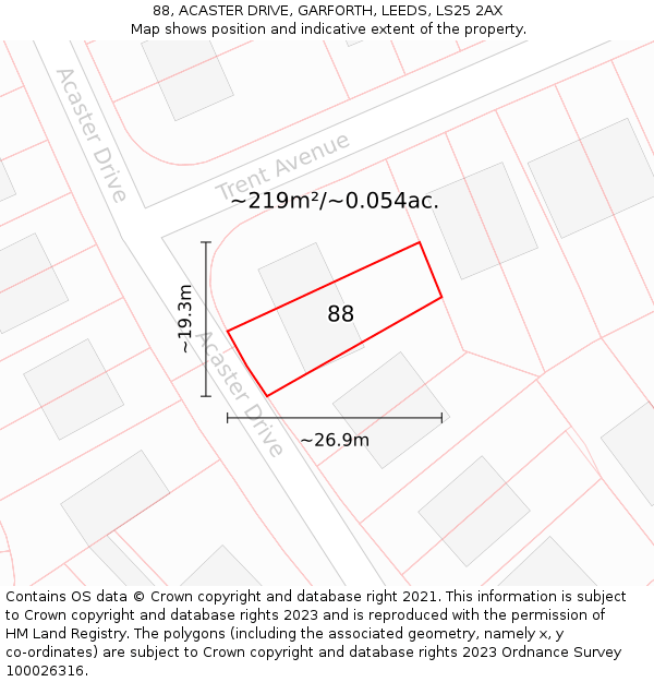 88, ACASTER DRIVE, GARFORTH, LEEDS, LS25 2AX: Plot and title map