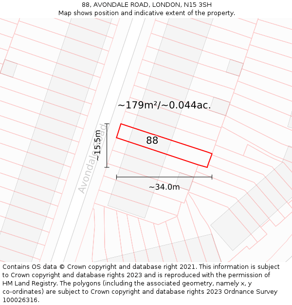 88, AVONDALE ROAD, LONDON, N15 3SH: Plot and title map