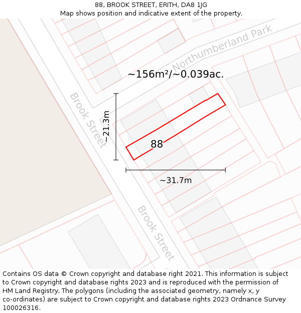 88, BROOK STREET, ERITH, DA8 1JG: Plot and title map