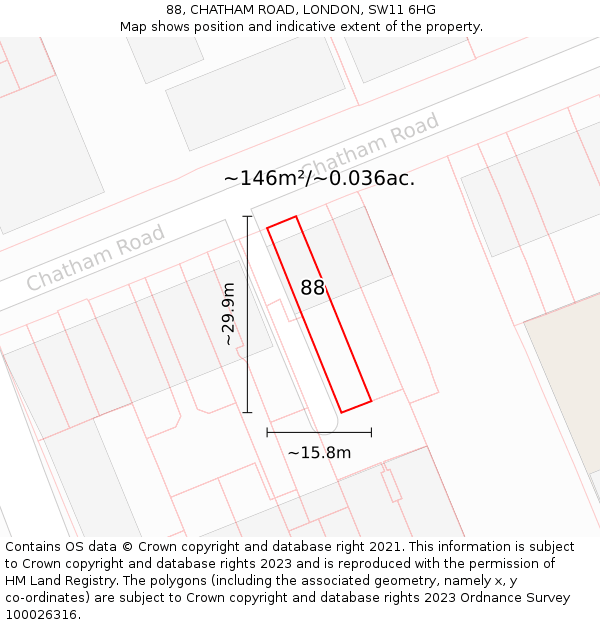 88, CHATHAM ROAD, LONDON, SW11 6HG: Plot and title map