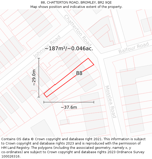 88, CHATTERTON ROAD, BROMLEY, BR2 9QE: Plot and title map