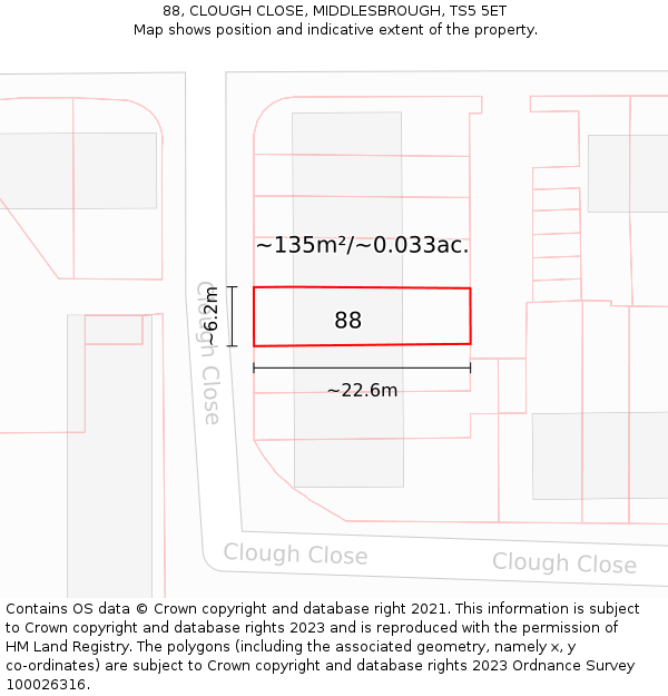88, CLOUGH CLOSE, MIDDLESBROUGH, TS5 5ET: Plot and title map