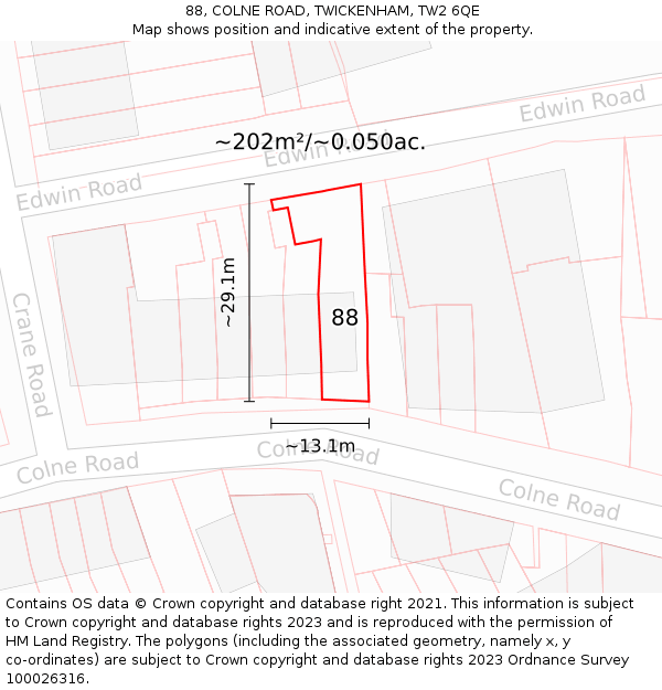 88, COLNE ROAD, TWICKENHAM, TW2 6QE: Plot and title map